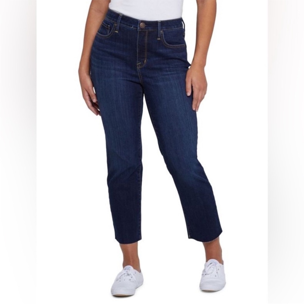 Seven7 High‎ Rise Tower Straight Crop Raw Hem Denim Blue Jeans Sz 14